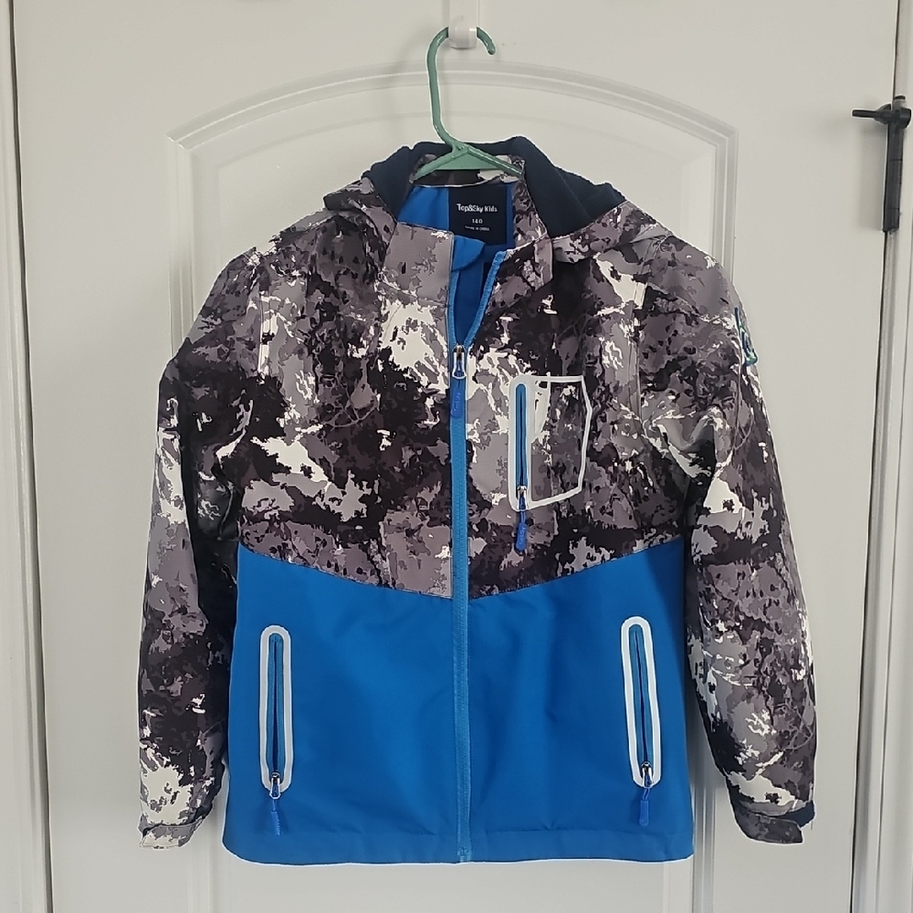 Blue and Camouflage Hooded Raincoat